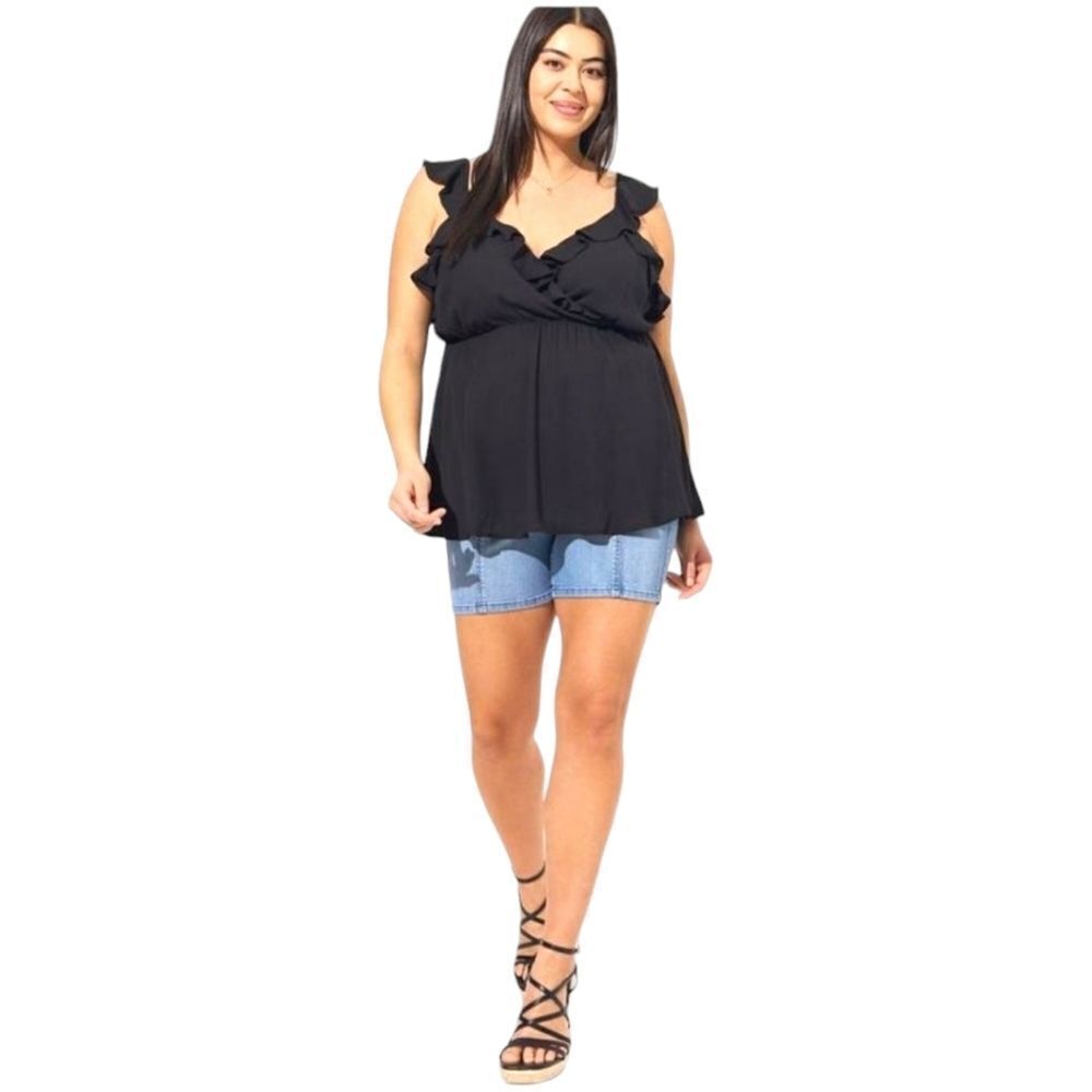 TORRID Black Georgette Ruffle Tank & Glen Plaid Crepe Short Set - Picture 4 of 16